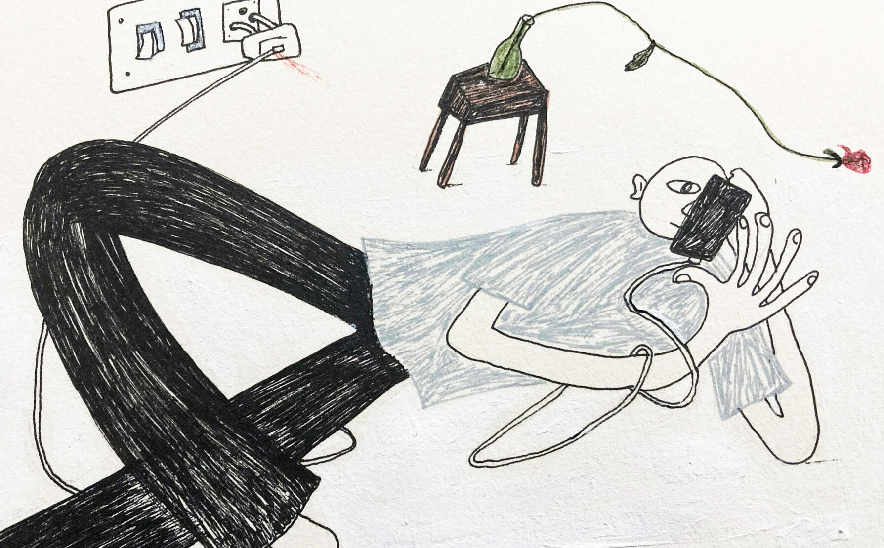 All caught up 8 x 5 inches | Pen and acrylic on paper | 2024